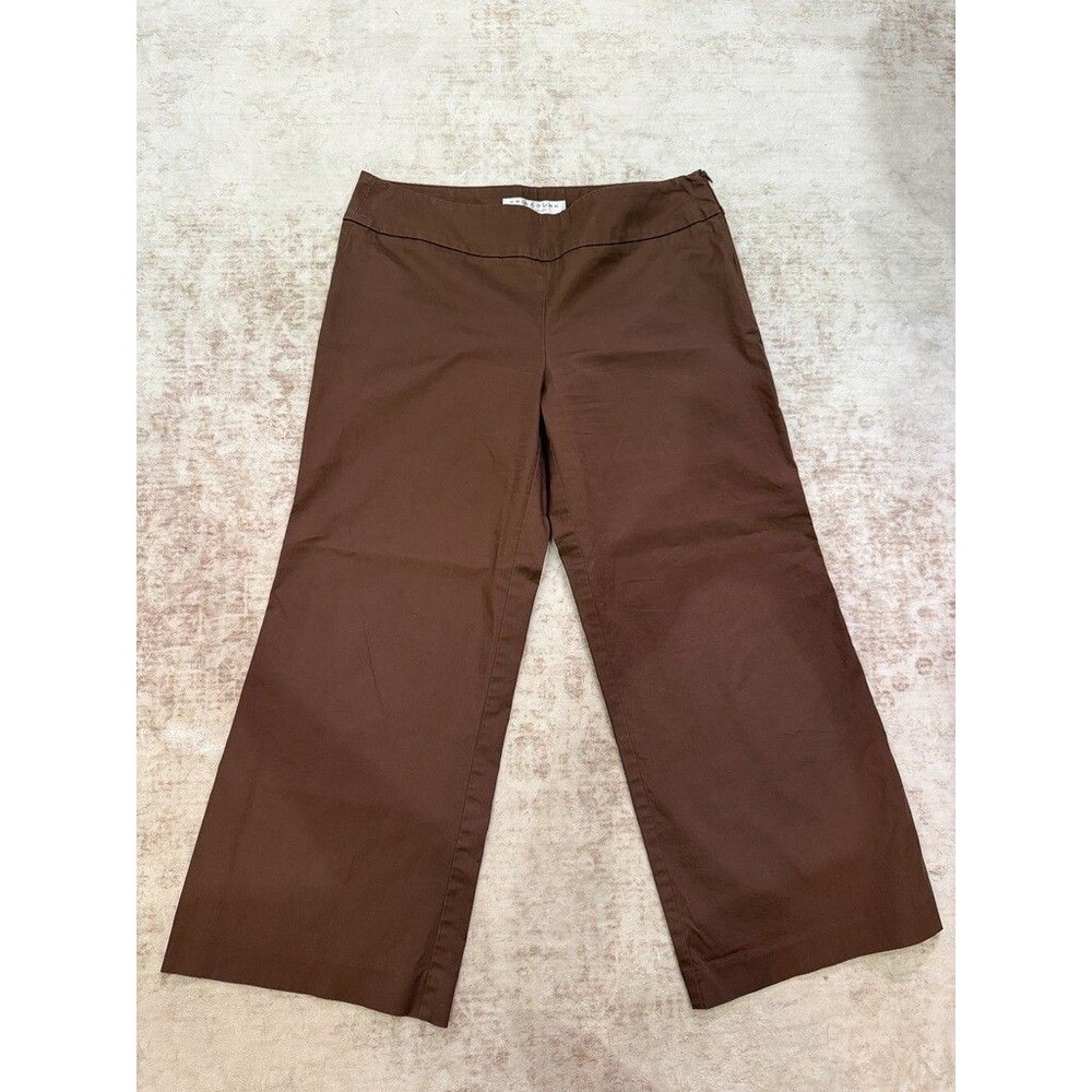 Trina Turk Chocolate Brown Wide Leg Cropped Pants Trouser Size 10 Side Zip